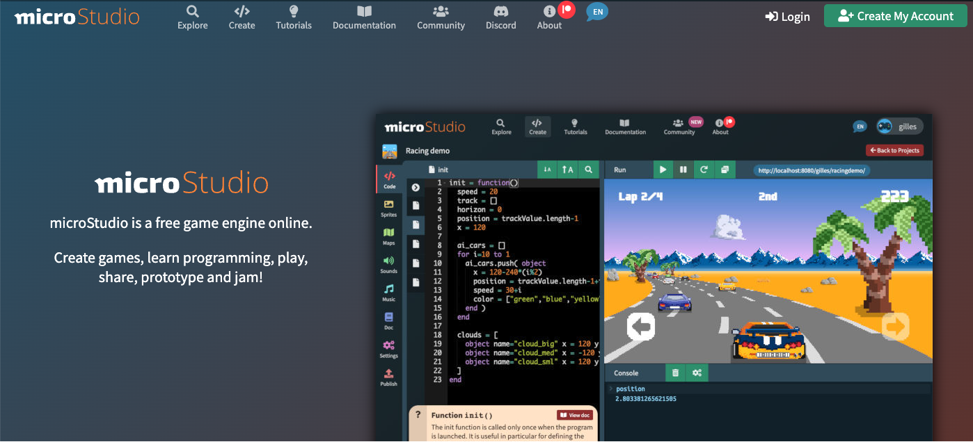 microstudio homepage screenshot
